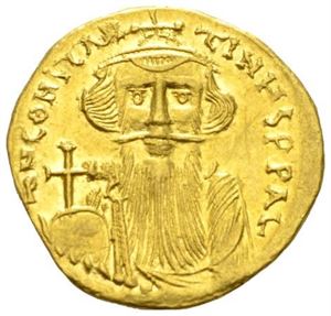 CONSTANS II 641-668, solidus, Constantinople (4,41 g). R: Kors på tre trinn