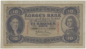 10 kroner 1938. Y.0547363.