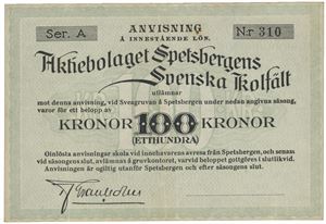 100 kronor 1920/21. Nr. 310. Blankett/remainder