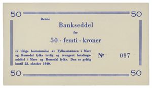 Romsdals Fellesbank, Molde, 50 kroner 11.april 1940. No.097