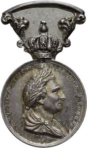 Carl XIV Johan. Medalje for borgerdaad. Miniatyr. Throndsen. Sølv. 15 mm