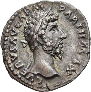 Lucius Verus 161-169, denarius, Roma 166 e.Kr. R: Pax stående mot venstre