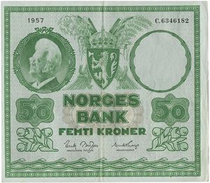 50 kroner 1957. C6346182. (Vannmerke type 2)