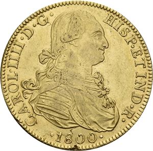 Carl IV, 8 escudos 1800. Blankettfeil/planchet crack