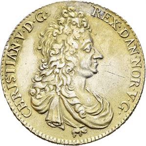 Christian V 1670-1699, Kongsberg. Speciedaler 1696. "Det klipperne...". Har vært anhengt/has been mounted. S.11