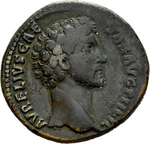 Marcus Aurelius 161-180, Æ sestertius, Roma 152-153 e.Kr. R: Minerva stående mot venstre