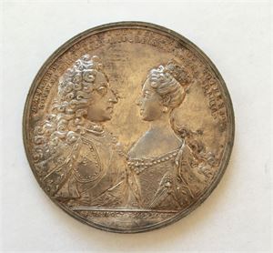 Frederik IV, Dronning Anna Sophies bryllup og kroning 1721. Schultz. Sølv. 61 mm