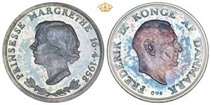 2 kroner 1958, uten verdiangivelse. Prinsesse Margrethes 18-års fødselsdag