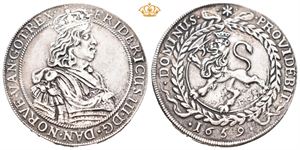 Speciedaler 1659. R. Har vært anhengt/has been mounted