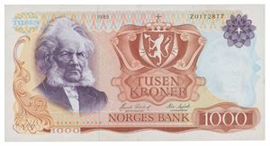 1000 kroner 1985. Z.0172877. Erstatningsseddel
