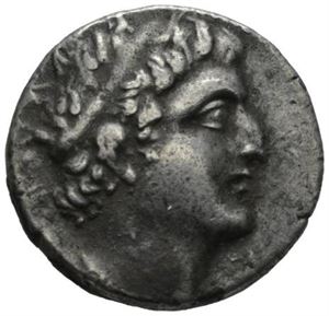 JUDAEA, Ascalon, tetradrachme (13,57 g). År 41 = 44 f.Kr. Hode av Ptolemaeus XV (?) mot høyre/Ørn stående mot venstre
