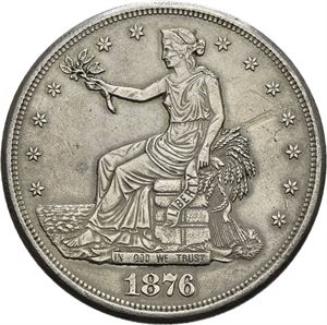 Tradedollar 1876 CC. Ripe på advers/scratch on obverse