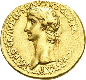 NERO CLAUDIUS DRUSUS d.9 f.Kr., aureus, Lugdunum 41-41 f.Kr. (7,70 g). R: Triumfbue.