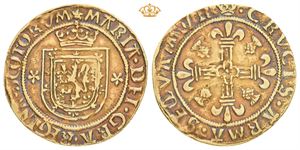 Mary - Queen of Scots (1542-1567). AV abbey crown - twenty shillings (25 mm; 3,24 g). u.år/n.d. (preget/struck 1542). First period. Edinburgh