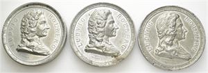 Ludvig Holberg (1684-1754). Lott 3 medaljer. Tinn. 50 mm