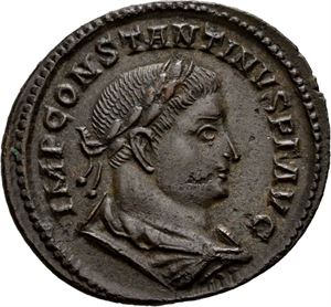 Constantin I 307-337, Æ follis, Treveri, 309 e.Kr. R: Mars stående mot høyre