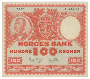 Norway. 100 kroner 1962. I1076266. Liten brettrift/minor tear