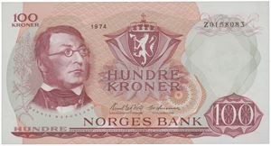 100 kroner 1974. Z0158083. Erstatningsseddel/replacement note.