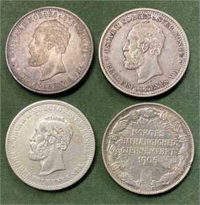 Lot 4 stk. 2 kroner 1900, 1902, 1904 og 1907