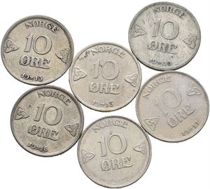 10 øre 1909, 11, 12, 13, 15 og 16
