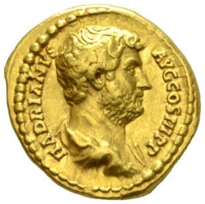 HADRIAN 117-138, aureus, Roma 134-138 e.Kr. (7,23 g). R: Fides stående mot høyre.