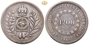 Brazil. Pedro II, 1200 reis 1846. Renset/cleaned