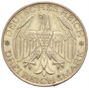 3 reichsmark 1929 A. Waldeck. Liten kantskade/minor edge nick