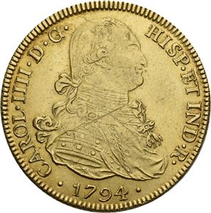 Carl IV, 8 escudos 1794. Små riper/minor scratches