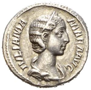 JULIA MAMAEA d. 235 e.Kr., denarius, Roma 232 e.Kr. R: Fecunditas sittende mot venstre