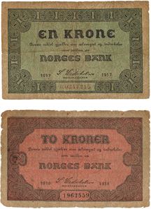 Lot 2 stk. 2 kroner 1918 og 1 krone 1917 C