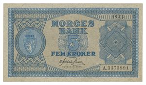 Norway. 5 kroner 1945. A3373891