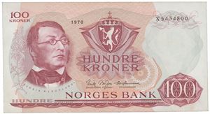 100 kroner 1970 X 5434800.  Erstatningsseddel.