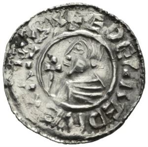 Skandinavisk imitasjon av Aethelred II, crux type penny fra York, preget i Lund (1,86 g)