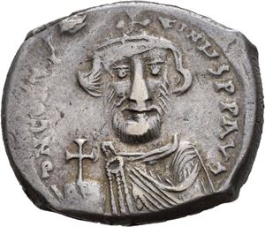 Constans II 641-668, hexagram, Constantinople 647-651 e.Kr. R: Kors på tre trinn