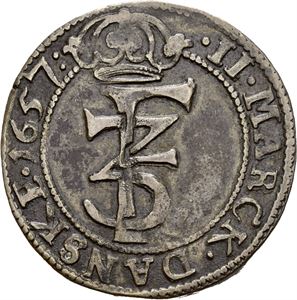 FREDERIK III 1648-1670, CHRISTIANIA, 2 mark 1657. S. -
