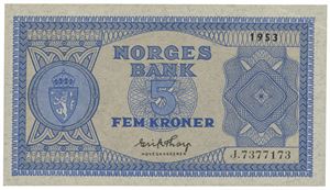 5 kroner 1953. J.7377173.