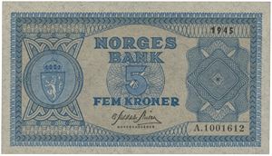 5 kroner 1945. A.1001612.