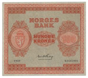100 kroner 1947. B.3565991