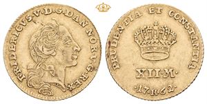 Kurantdukat/12 mark 1762. København. (3,13 g). S.1