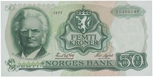 50 kroner 1977. Z0266140. Erstatningsseddel/replacement note.