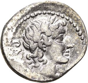 C. VIBIUS C. f. PANSA, 90 f.Kr., denarius. Hode av Apollo mot høyre/Ceres gående mot høyre