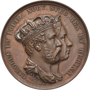 Carl XV. Universitetes minnmedalje om kroningen 1860. Schnitzpahn. Bronse. 41 mm