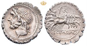 L. Cornelius Scipio Asiaticus, 106 BC. AR serrate denarius (3,95 g)