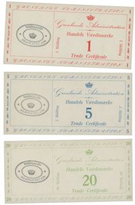 lot 3stk. 1, 5 og 20 skilling Handelsverdimerke 1941 m/ovalt stempel i sort.