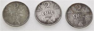 Lott 3 stk. 2 øre 1917 dobbeltstrek