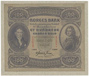 100 kroner 1944 C 4730768.  Litt bølget papir langs kanten.