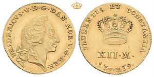 Frederik V (1746-1766). Kurantdukat 1759. (3,08 g)