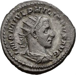 Philip I 244-249, antoninian, Roma 245 e.Kr. R: Philip på hest mot venstre