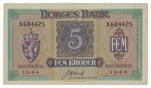 5 kroner 1944. X684425