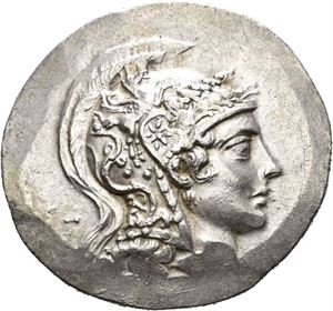 Ionia, Herakleia ad Latmon, 2.årh. F.Kr., tetradrachme (16,58 g). Hode av Athene mot høyre/Klubbe innenfor eikektans